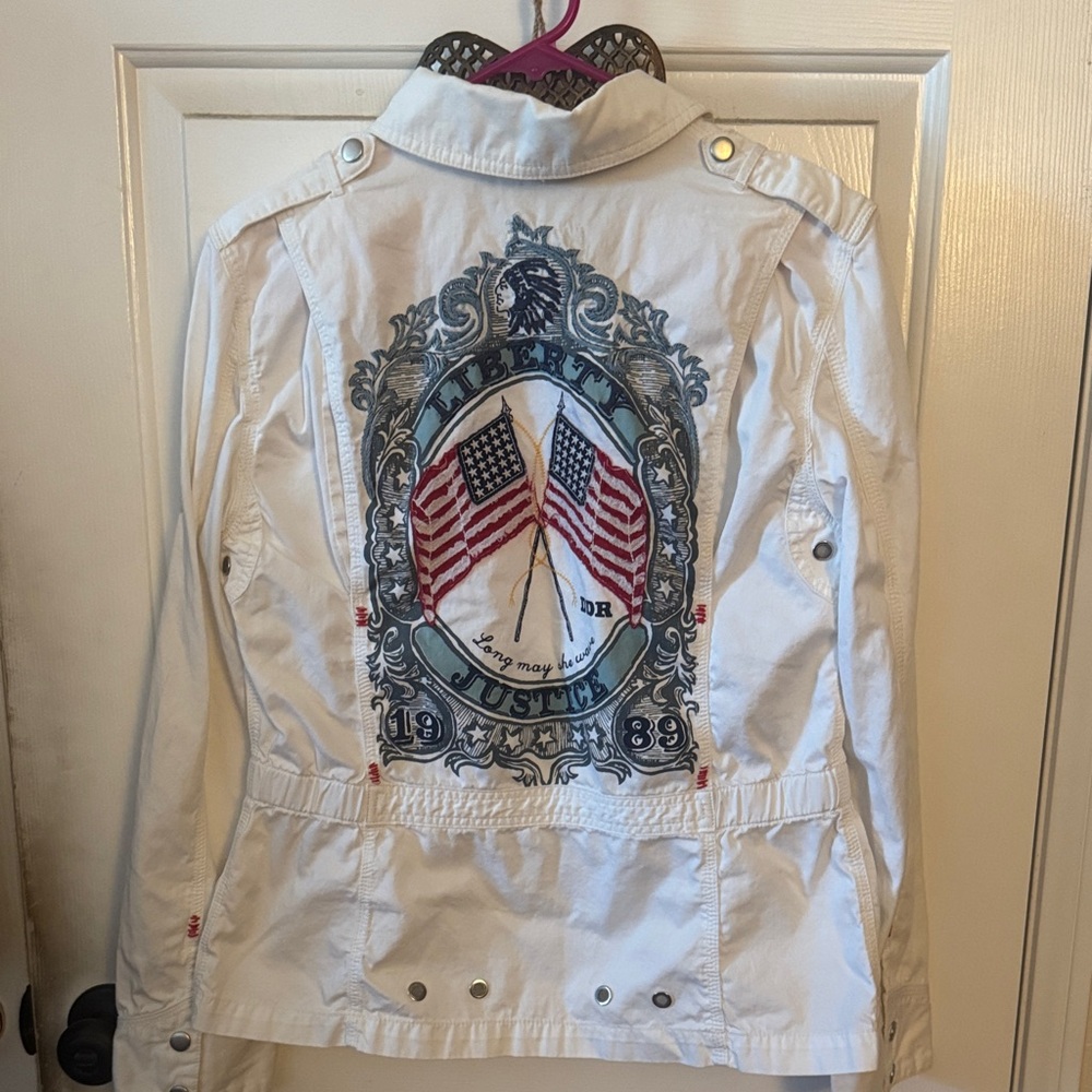 Women's White DDR Embroidered Flag Utility Jacket